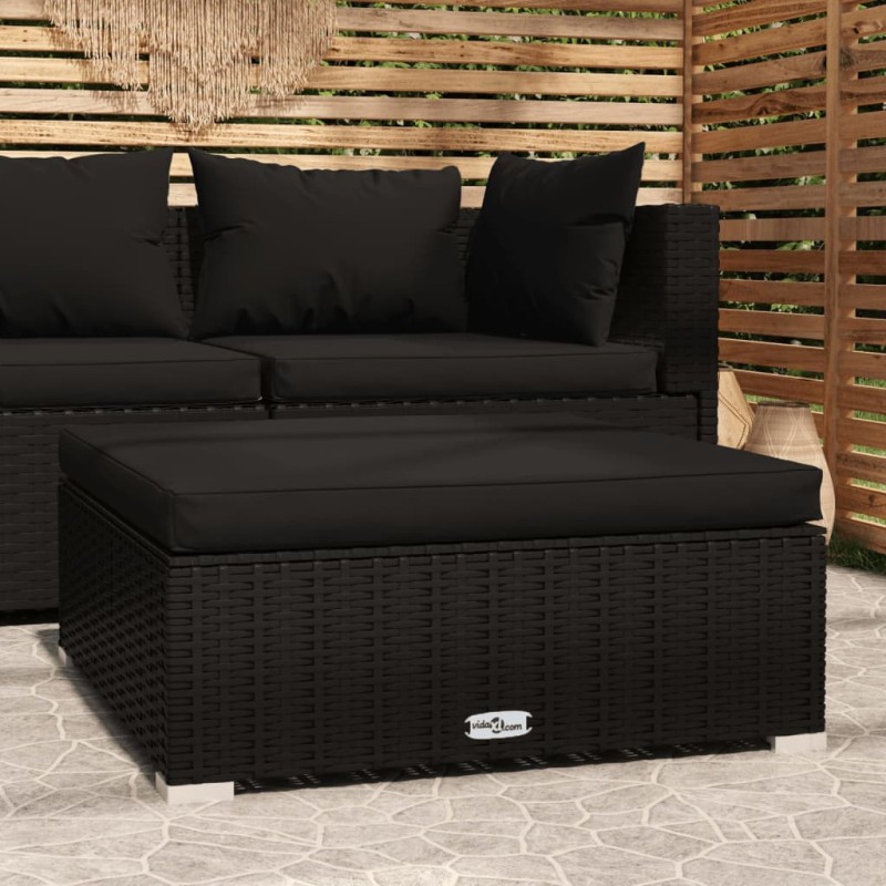Poggiapiedi da Giardino con Cuscino Nero 70x70x30 cm Polyrattan Poggiapiedi da Giardino con Cuscino Nero 70x70x30 cm Polyrattan