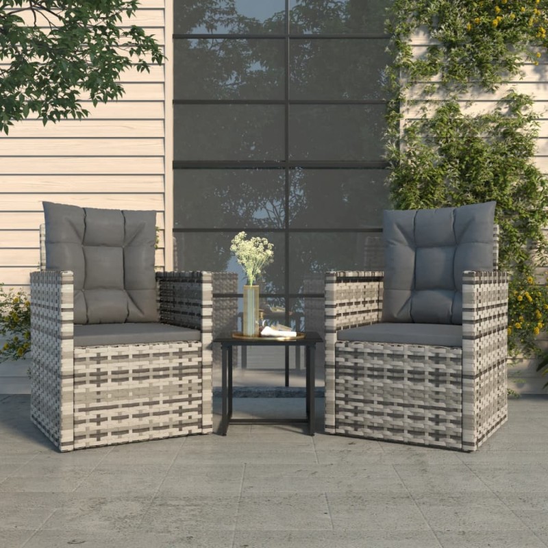 vidaXL Set Divani da Esterno 3 pz con Cuscini in Polyrattan Grigio vidaXL Set Divani da Esterno 3 pz con Cuscini in Polyrattan Grigio