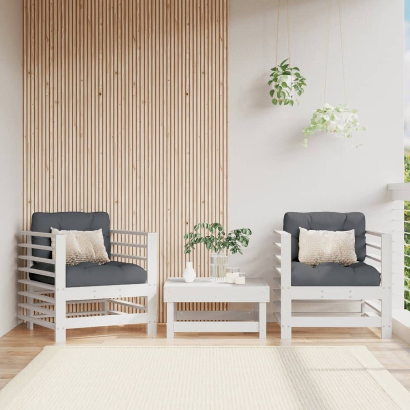vidaXL Sedie da Giardino con Cuscini 2pz Legno Massello di Pino Bianco vidaXL Sedie da Giardino con Cuscini 2pz Legno Massello di Pino Bianco