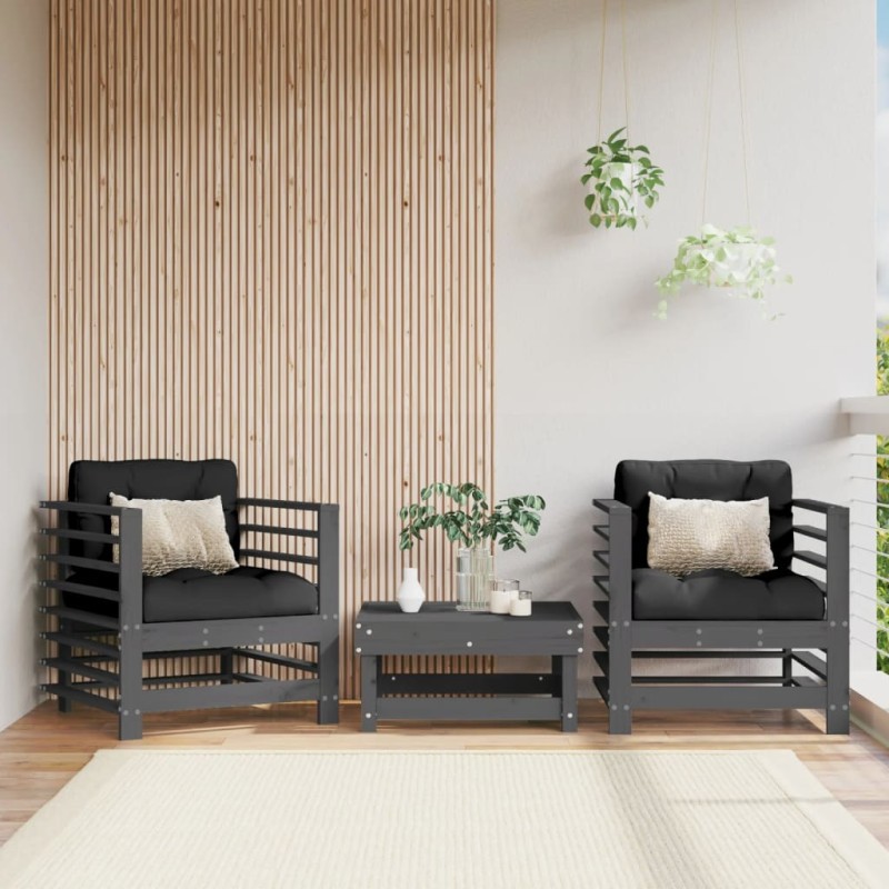 vidaXL Sedie da Giardino con Cuscini 2pz Legno Massello di Pino Grigio vidaXL Sedie da Giardino con Cuscini 2pz Legno Massello di Pino Grigio