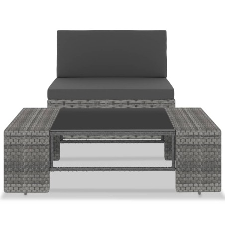 vidaXL Set Divani da Giardino 2 pz in Polyrattan Grigio