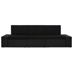 vidaXL Divano Modulare a 3 Posti in Polyrattan Nero