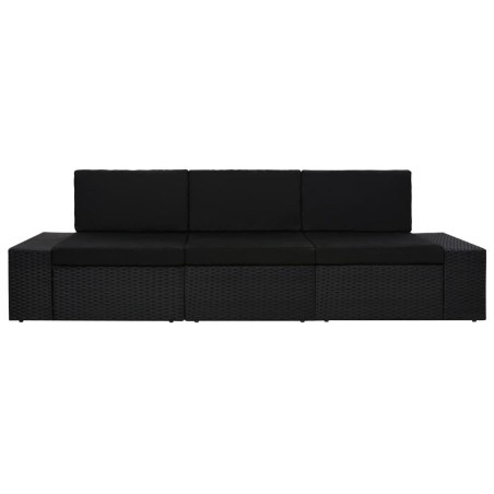 vidaXL Divano Modulare a 3 Posti in Polyrattan Nero