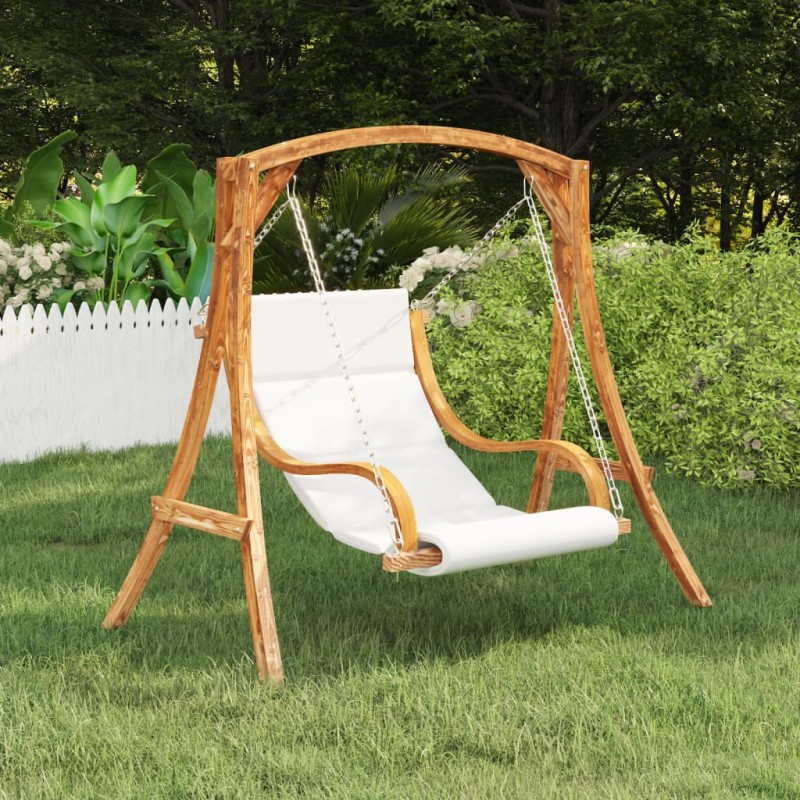 vidaXL Sedia a Dondolo con Cuscino Crema Legno Curvato Finitura Teak vidaXL Sedia a Dondolo con Cuscino Crema Legno Curvato Finitura Teak