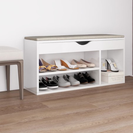 vidaXL Scarpiera con Cuscino Bianco Lucido 104x30x49 cm in Truciolato