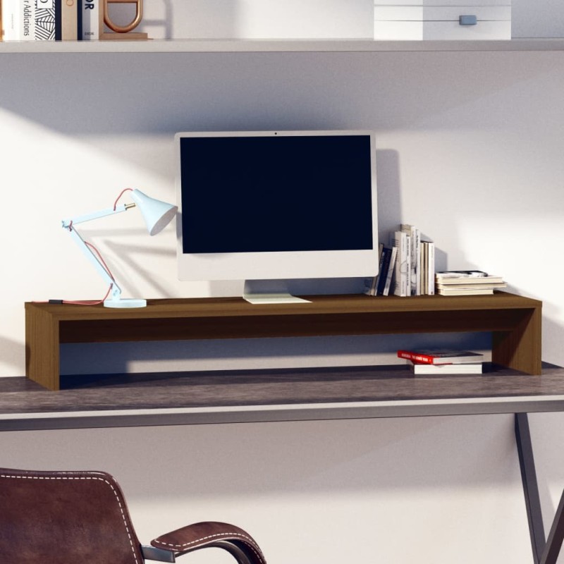 Supporto per Monitor Miele 100x27x15 cm Legno Massello di Pino Supporto per Monitor Miele 100x27x15 cm Legno Massello di Pino