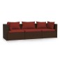 vidaXL Divano a 3 Posti con Cuscini in Polyrattan Marrone vidaXL Divano a 3 Posti con Cuscini in Polyrattan Marrone
