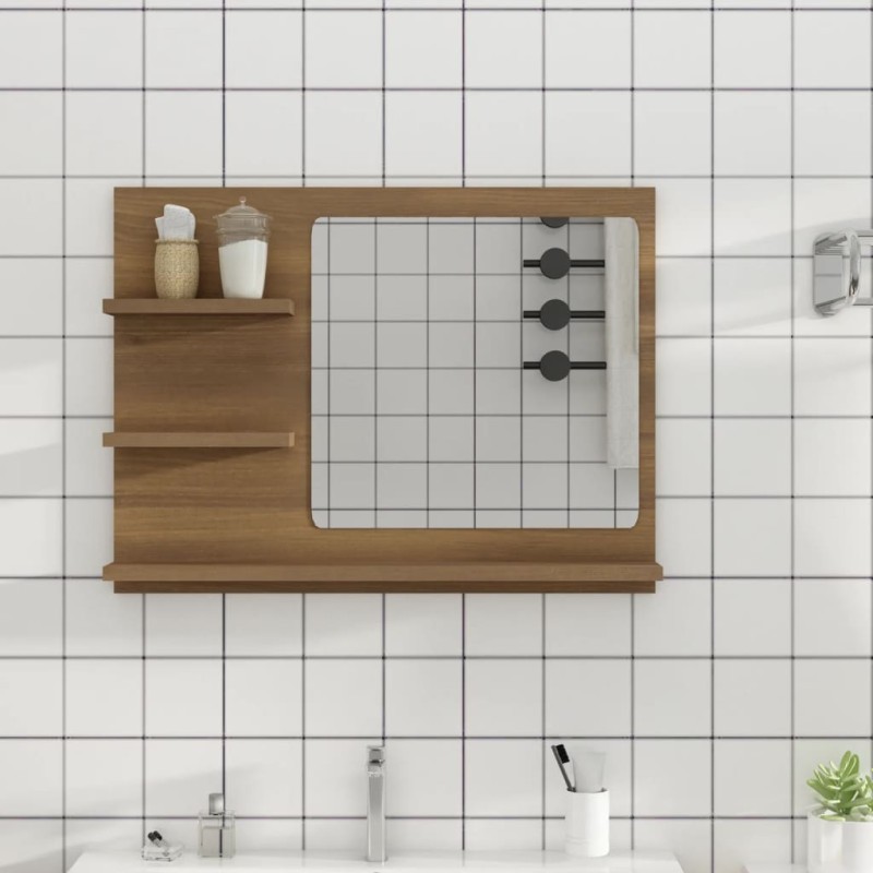 Specchio da Bagno Rovere Marrone 60x10,5x45cm Legno Multistrato Specchio da Bagno Rovere Marrone 60x10,5x45cm Legno Multistrato