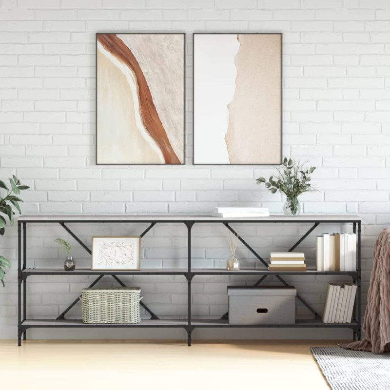 vidaXL Tavolino Grigio Sonoma 200x30x75cm in Legno Multistrato e Ferro vidaXL Tavolino Grigio Sonoma 200x30x75cm in Legno Multistrato e Ferro