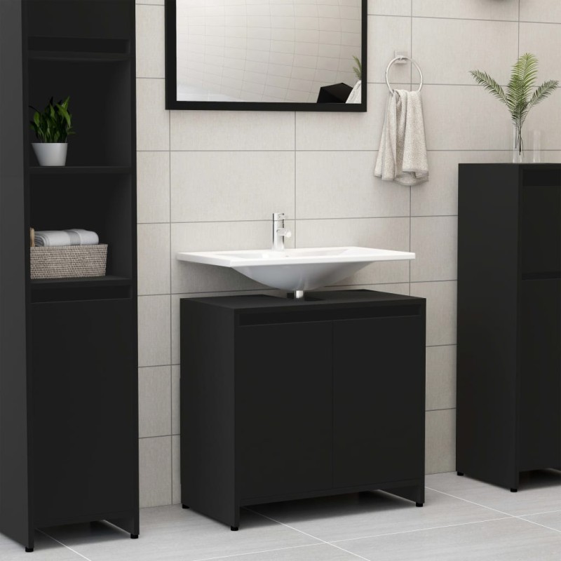 Armadio da Bagno Nero 60x33x61 cm in Truciolato Armadio da Bagno Nero 60x33x61 cm in Truciolato