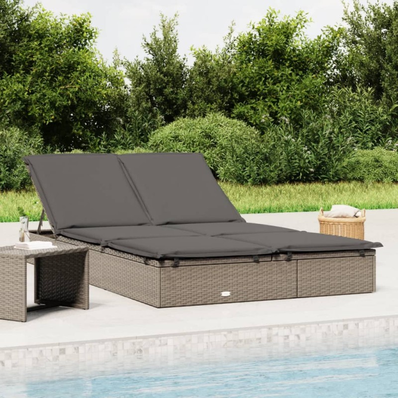 vidaXL Lettino Prendisole 2 Persone con Cuscini Grigio in Polyrattan vidaXL Lettino Prendisole 2 Persone con Cuscini Grigio in Polyrattan