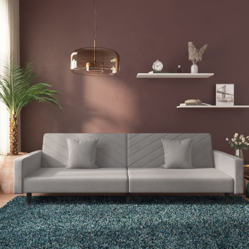vidaXL Divano Letto a 2 Posti con 2 Cuscini Grigio Chiaro in Velluto vidaXL Divano Letto a 2 Posti con 2 Cuscini Grigio Chiaro in Velluto