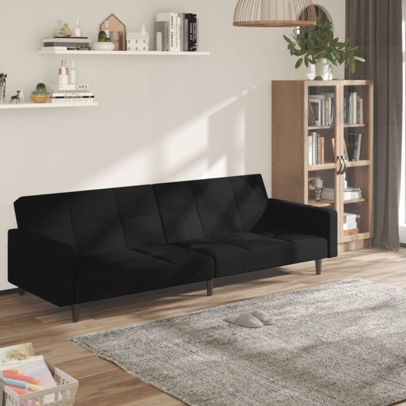 vidaXL Divano Letto a 2 Posti Nero Tessuto in Microfibra vidaXL Divano Letto a 2 Posti Nero Tessuto in Microfibra