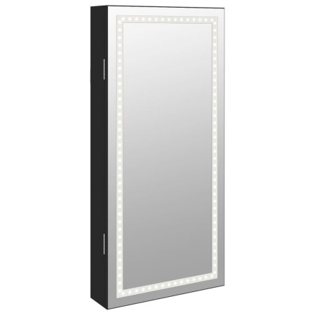 vidaXL Armadio Portagioie a Specchio con Luci LED a Parete Nero