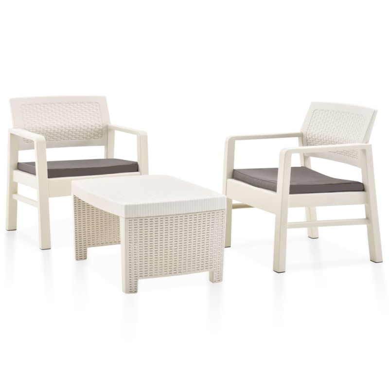 vidaXL Set Salotto da Giardino 3 pz in Plastica Bianco vidaXL Set Salotto da Giardino 3 pz in Plastica Bianco