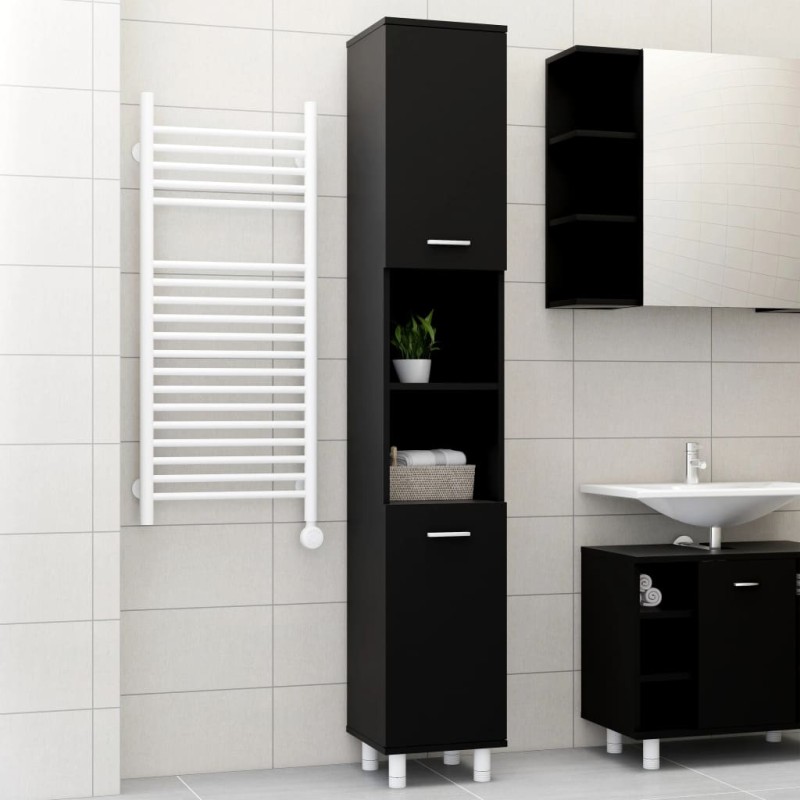 Armadio da Bagno Nero 30x30x179 cm in Truciolato Armadio da Bagno Nero 30x30x179 cm in Truciolato