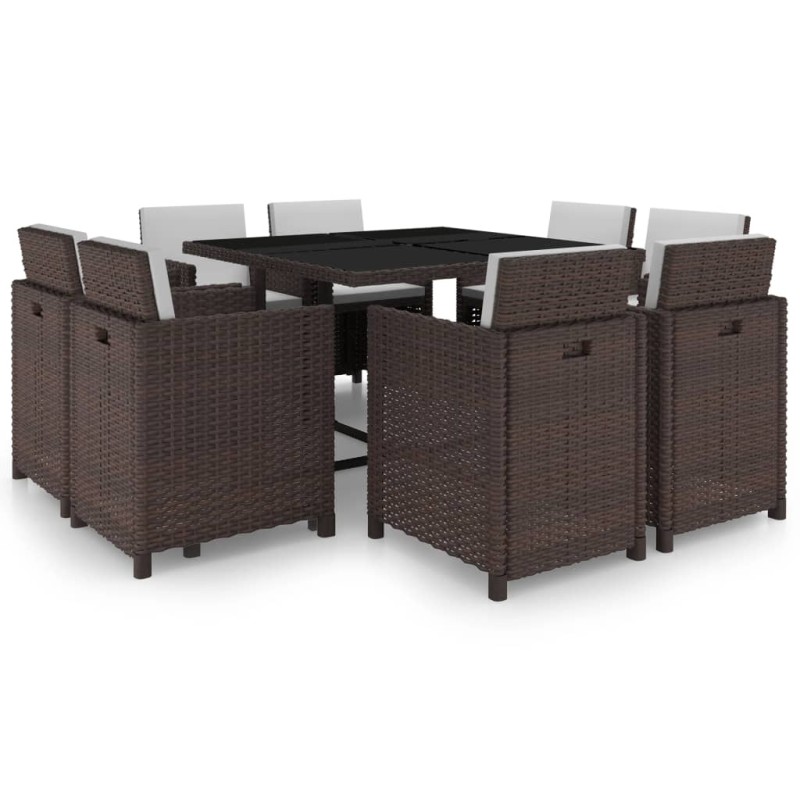 vidaXL Set da Pranzo da Giardino 9 pz con Cuscini Polyrattan Marrone vidaXL Set da Pranzo da Giardino 9 pz con Cuscini Polyrattan Marrone