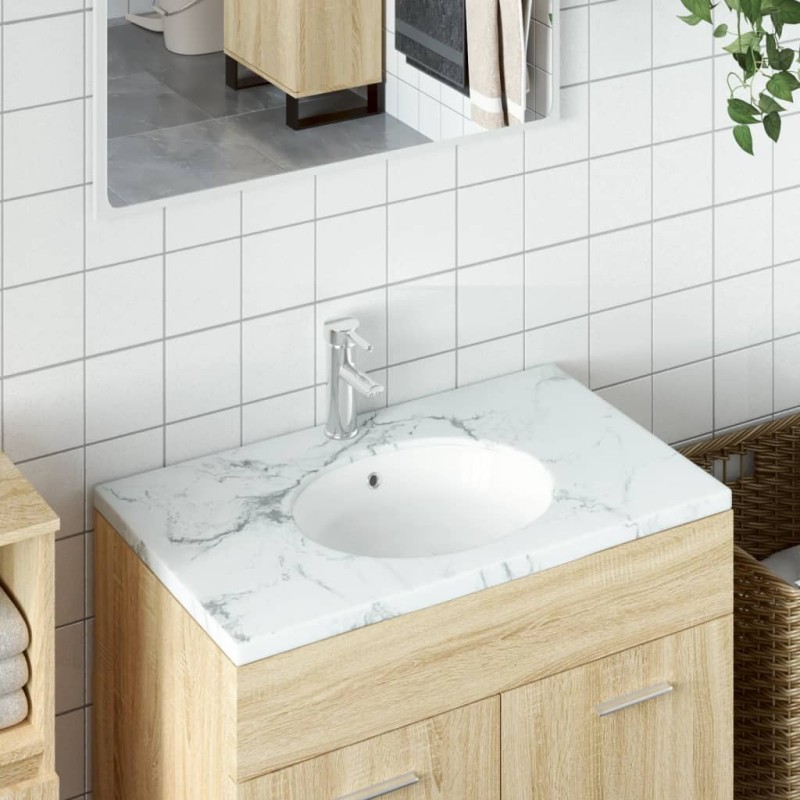 vidaXL Lavandino da Bagno Bianco 38,5x33,5x19 cm Ovale in Ceramica vidaXL Lavandino da Bagno Bianco 38,5x33,5x19 cm Ovale in Ceramica
