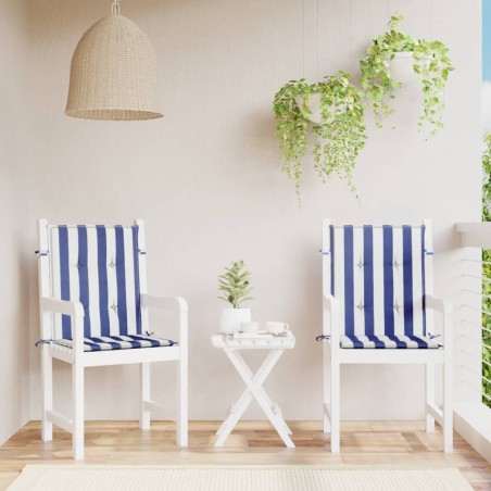 vidaXL Cuscini Sedia Schienale Basso 2pz Strisce Bianche e Blu Tessuto