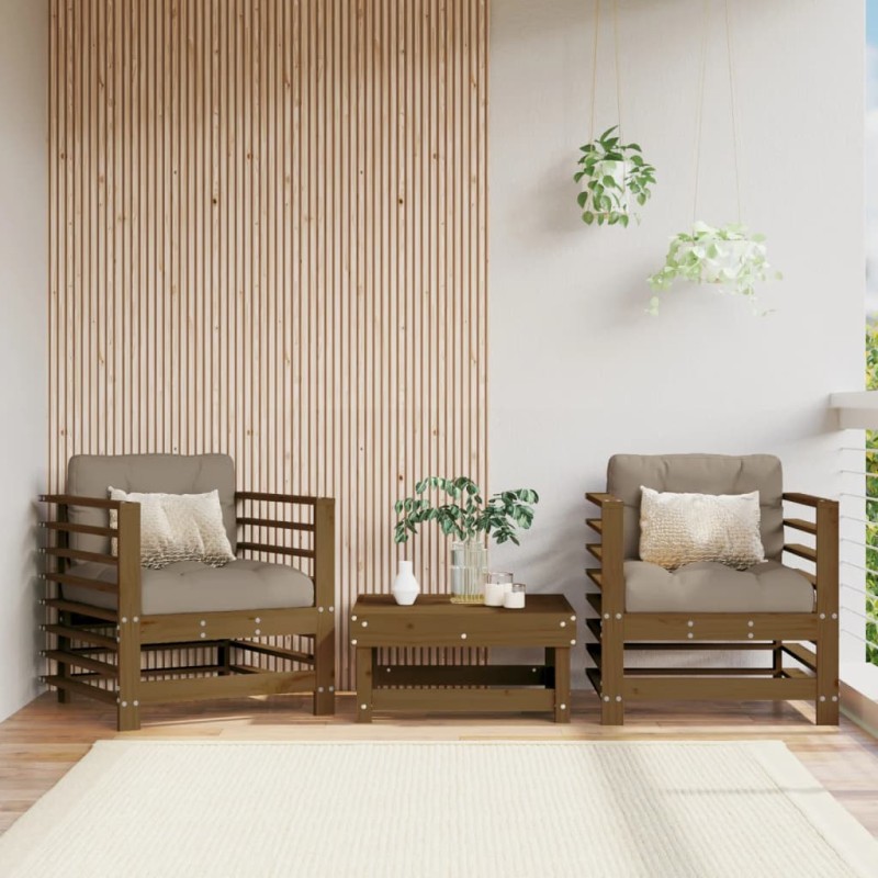 vidaXL Sedie da Giardino con Cuscini 2pz Legno Massello di Pino Miele vidaXL Sedie da Giardino con Cuscini 2pz Legno Massello di Pino Miele