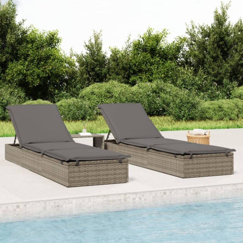 vidaXL Lettino Prendisole con Tavolino Grigio in Polyrattan vidaXL Lettino Prendisole con Tavolino Grigio in Polyrattan