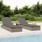 vidaXL Lettino Prendisole con Tavolino Grigio in Polyrattan vidaXL Lettino Prendisole con Tavolino Grigio in Polyrattan