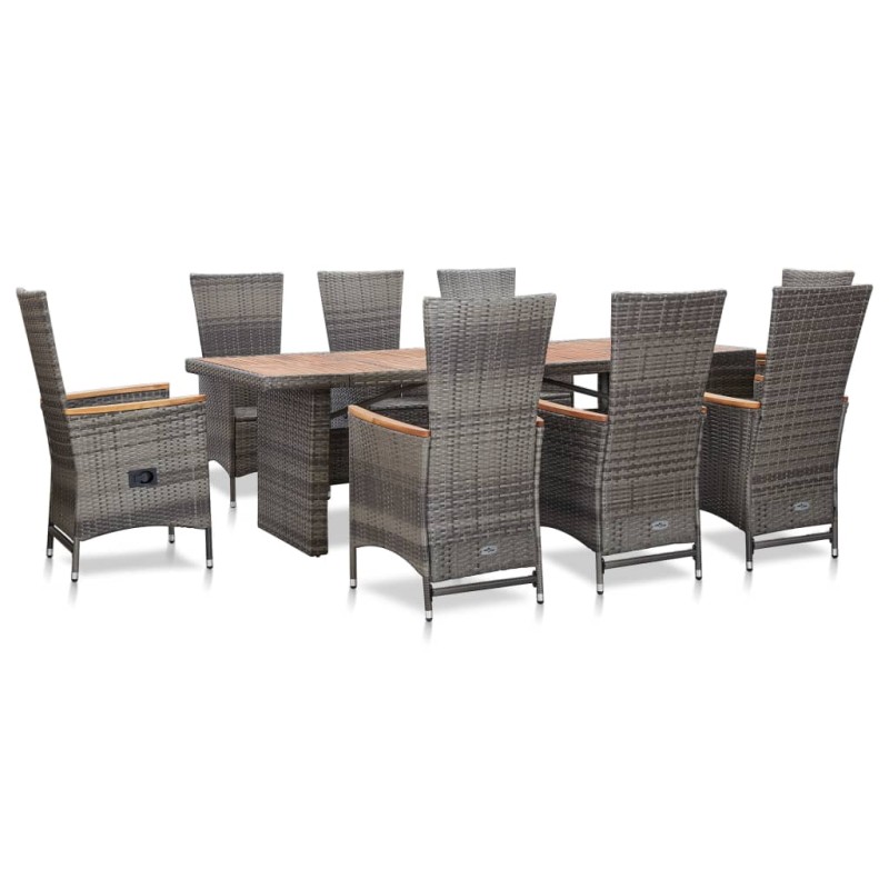 vidaXL Set da Pranzo da Giardino 9 pz con Cuscini in Polyrattan Grigio  