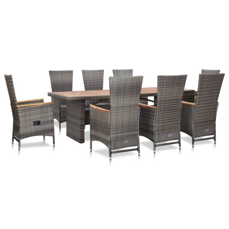vidaXL Set da Pranzo da Giardino 9 pz con Cuscini in Polyrattan Grigio  