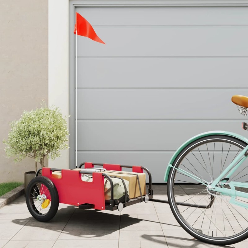 vidaXL Rimorchio per Bici da Carico Rosso in Tessuto Oxford e Ferro vidaXL Rimorchio per Bici da Carico Rosso in Tessuto Oxford e Ferro