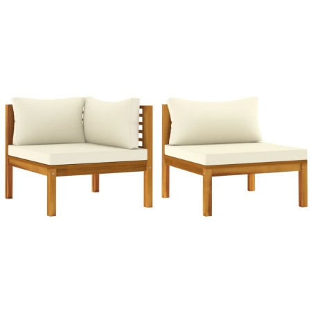 vidaXL Set Divani da Giardino 2 pz con Cuscini Bianco Crema in Acacia