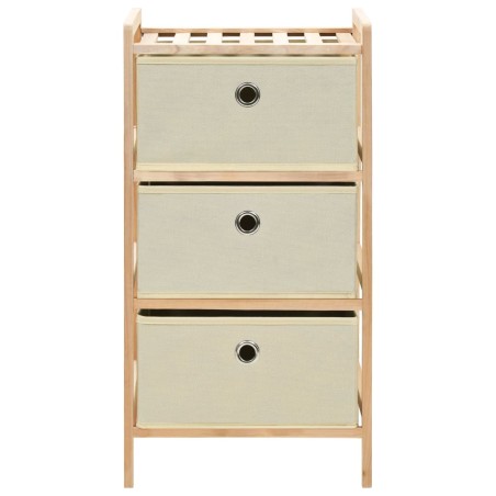 Mobiletto Stoccaggio Legno di Cedro e 3 Cesti in Tessuto Beige
