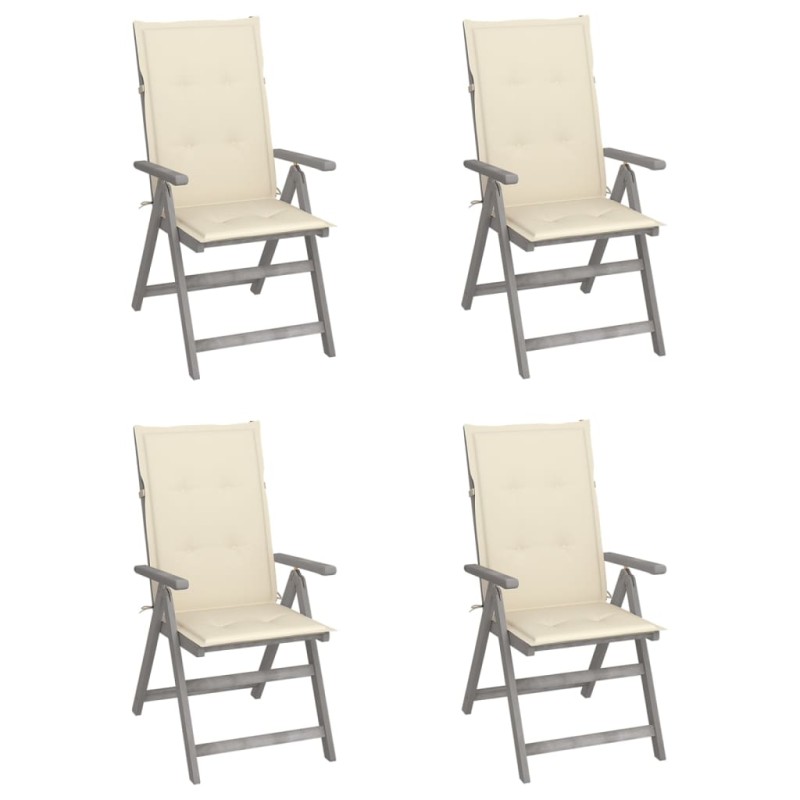Sedie da Giardino Reclinabili 4 pz con Cuscini Massello Acacia Sedie da Giardino Reclinabili 4 pz con Cuscini Massello Acacia