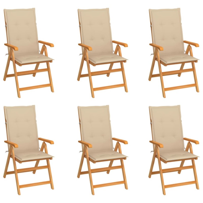 vidaXL Sedie da Giardino 6 pz con Cuscini Beige in Massello di Teak vidaXL Sedie da Giardino 6 pz con Cuscini Beige in Massello di Teak