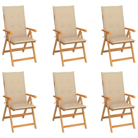 vidaXL Sedie da Giardino 6 pz con Cuscini Beige in Massello di Teak
