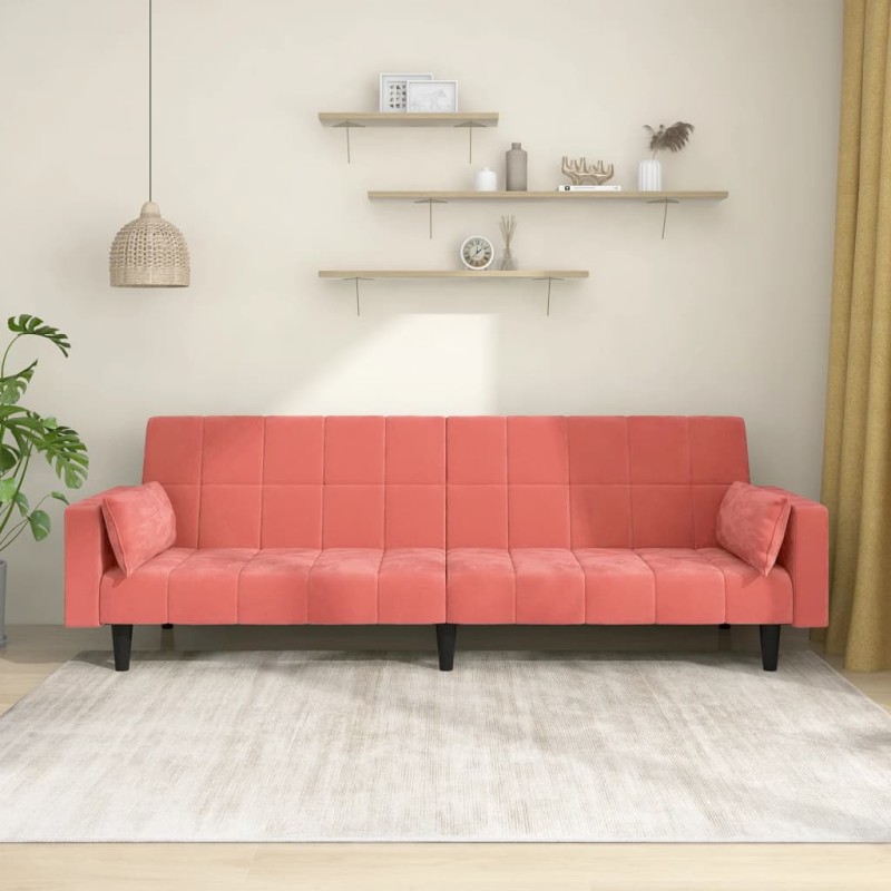vidaXL Divano Letto a 2 Posti con 2 Cuscini Rosa in Velluto vidaXL Divano Letto a 2 Posti con 2 Cuscini Rosa in Velluto