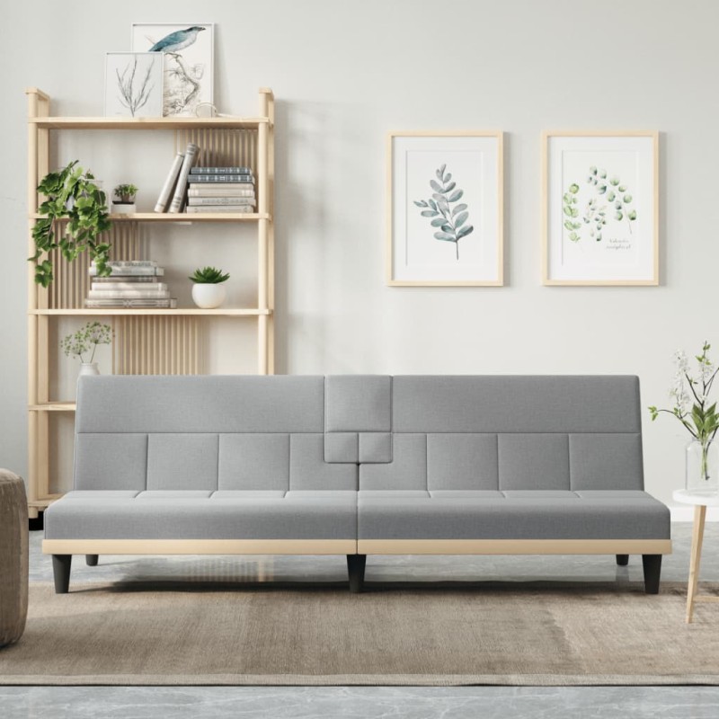vidaXL Divano Letto con Portabicchieri in Tessuto Grigio Chiaro vidaXL Divano Letto con Portabicchieri in Tessuto Grigio Chiaro