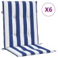 vidaXL Cuscini Sedia Schienale Basso 6pz Strisce Bianche e Blu Tessuto vidaXL Cuscini Sedia Schienale Basso 6pz Strisce Bianche e Blu Tessuto
