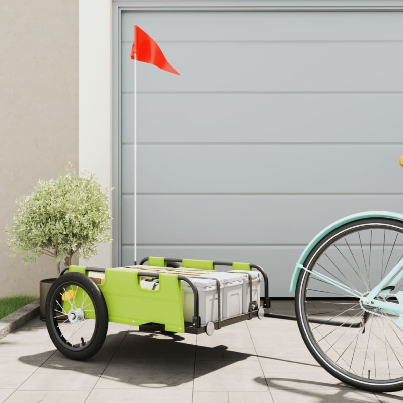 vidaXL Rimorchio per Bici da Carico Verde in Tessuto Oxford e Ferro vidaXL Rimorchio per Bici da Carico Verde in Tessuto Oxford e Ferro