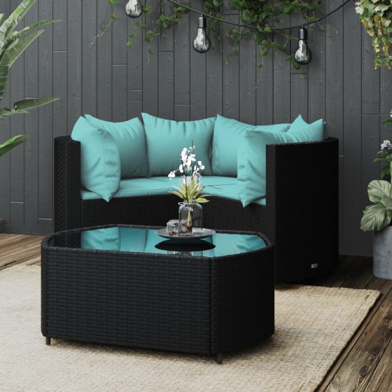 vidaXL Set Divani da Giardino 4 pz con Cuscini Nero in Polyrattan