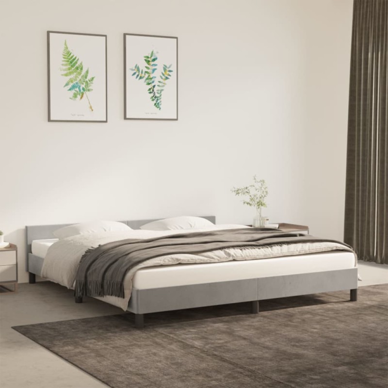vidaXL Giroletto con Testiera Grigio Chiaro 180x200 cm in Velluto vidaXL Giroletto con Testiera Grigio Chiaro 180x200 cm in Velluto