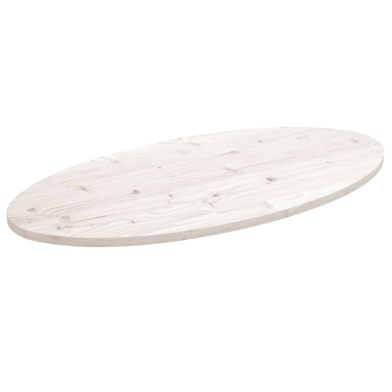 vidaXL Piano Tavolo Bianco 100x50x2,5 cm Legno Massello di Pino Ovale