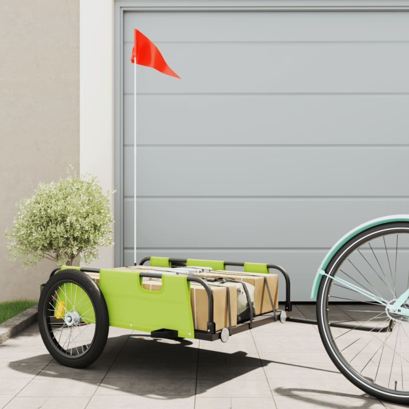 vidaXL Rimorchio per Bici da Carico Verde in Tessuto Oxford e Ferro vidaXL Rimorchio per Bici da Carico Verde in Tessuto Oxford e Ferro