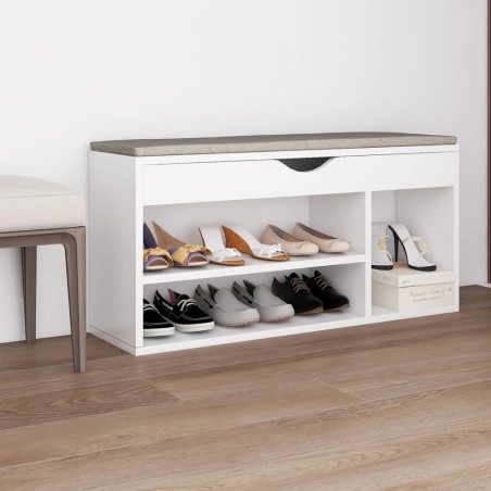 vidaXL Panca Portascarpe con Cuscino Bianco 104x30x49 cm in Truciolato