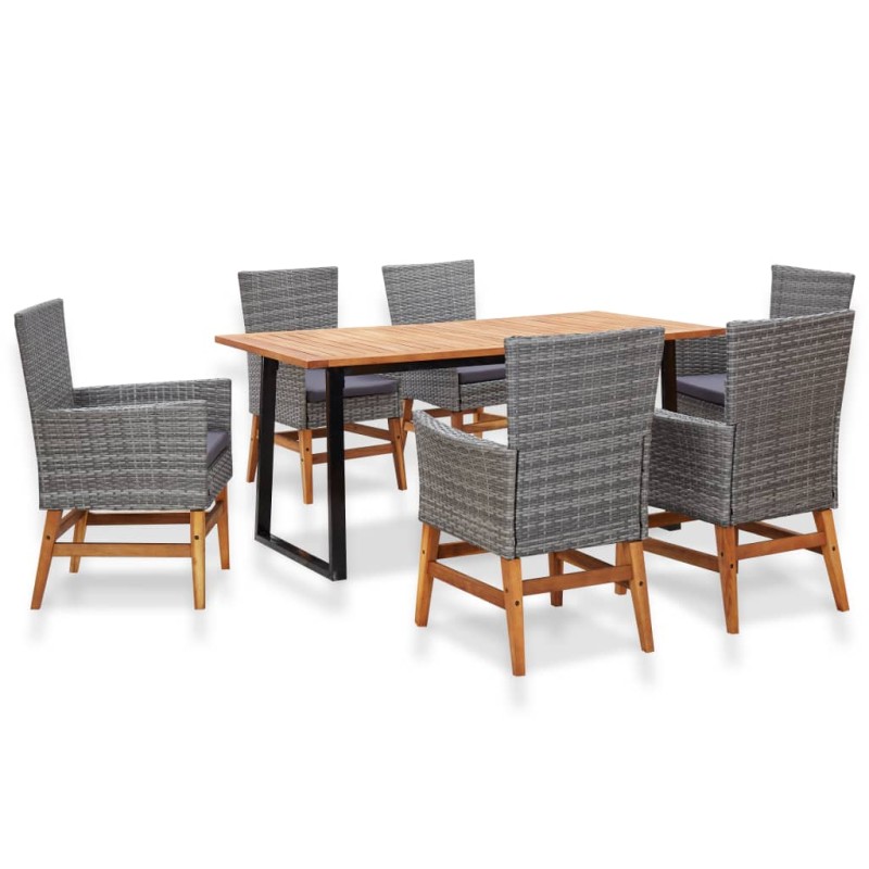 vidaXL Set Pranzo da Giardino 7 pz Polyrattan e Legno Acacia Grigio 