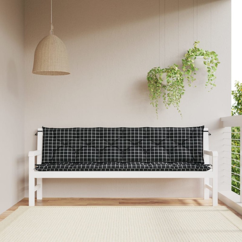 vidaXL Cuscini Panca da Giardino 2pz a Quadri Nero 200x50x7 cm Tessuto vidaXL Cuscini Panca da Giardino 2pz a Quadri Nero 200x50x7 cm Tessuto