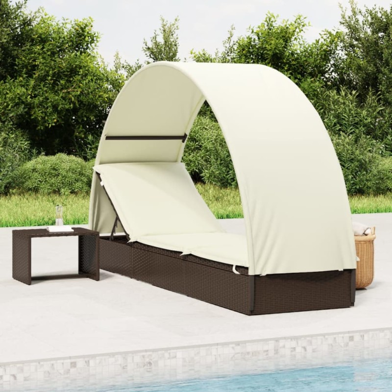 vidaXL Lettino con Tetto Rotondo Marrone 211x57x140 cm Polyrattan vidaXL Lettino con Tetto Rotondo Marrone 211x57x140 cm Polyrattan