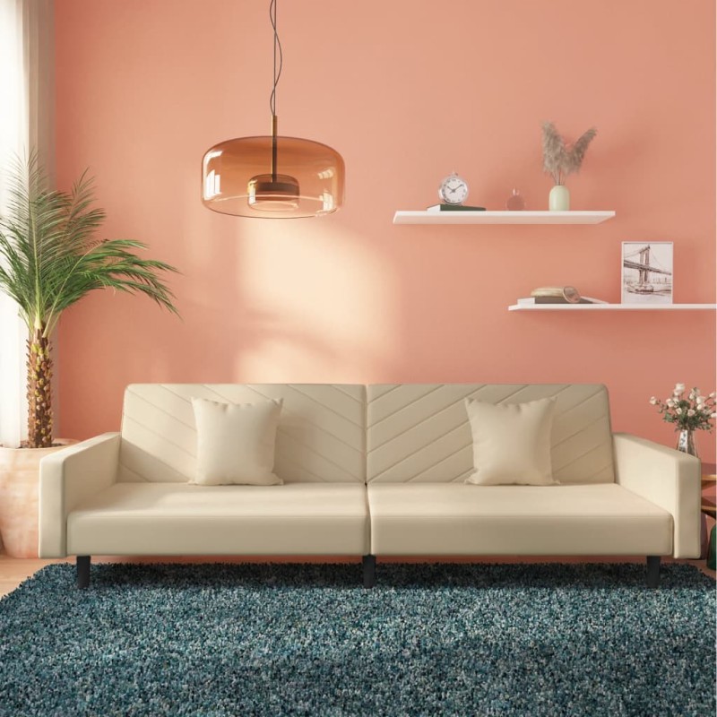 vidaXL Divano Letto a 2 Posti con 2 Cuscini Crema in Velluto vidaXL Divano Letto a 2 Posti con 2 Cuscini Crema in Velluto