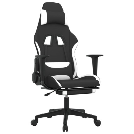 vidaXL Sedia da Gaming Massaggio e Poggiapiedi Tessuto Nero e Bianco