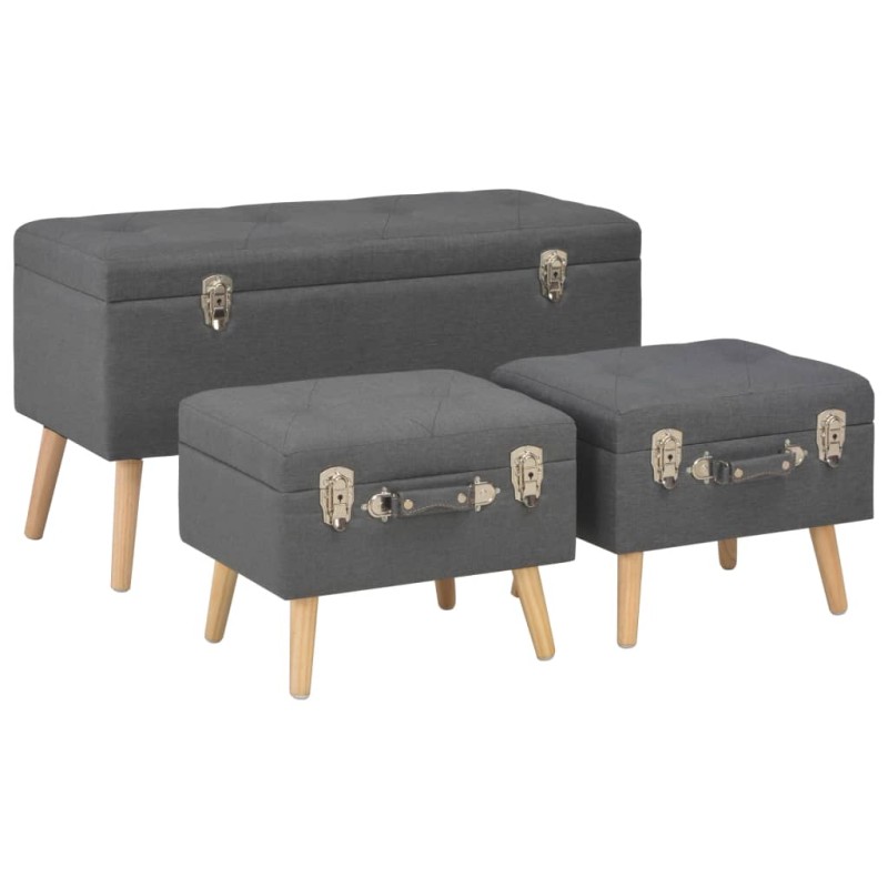 vidaXL Sgabelli con Contenitore 3 pz in Tessuto Grigio Scuro vidaXL Sgabelli con Contenitore 3 pz in Tessuto Grigio Scuro