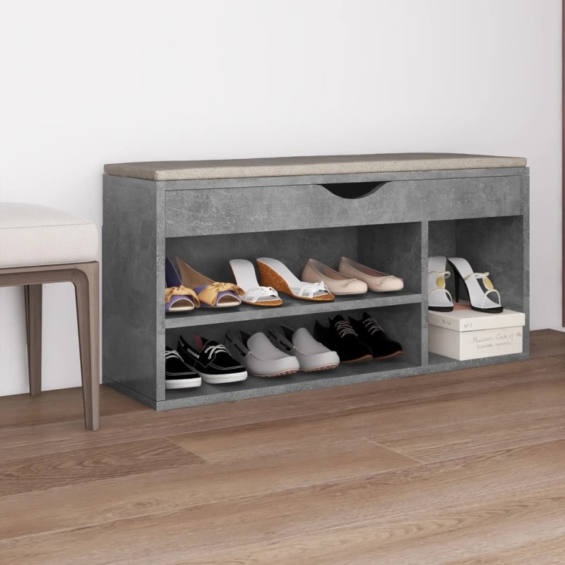 vidaXL Scarpiera con Cuscino Grigio Cemento 104x30x49 cm in Truciolato